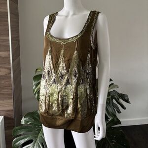 Philosophy di Alberta Ferretti Tank Top 100% Silk Sequin Blouse Sz 8 US ❤️